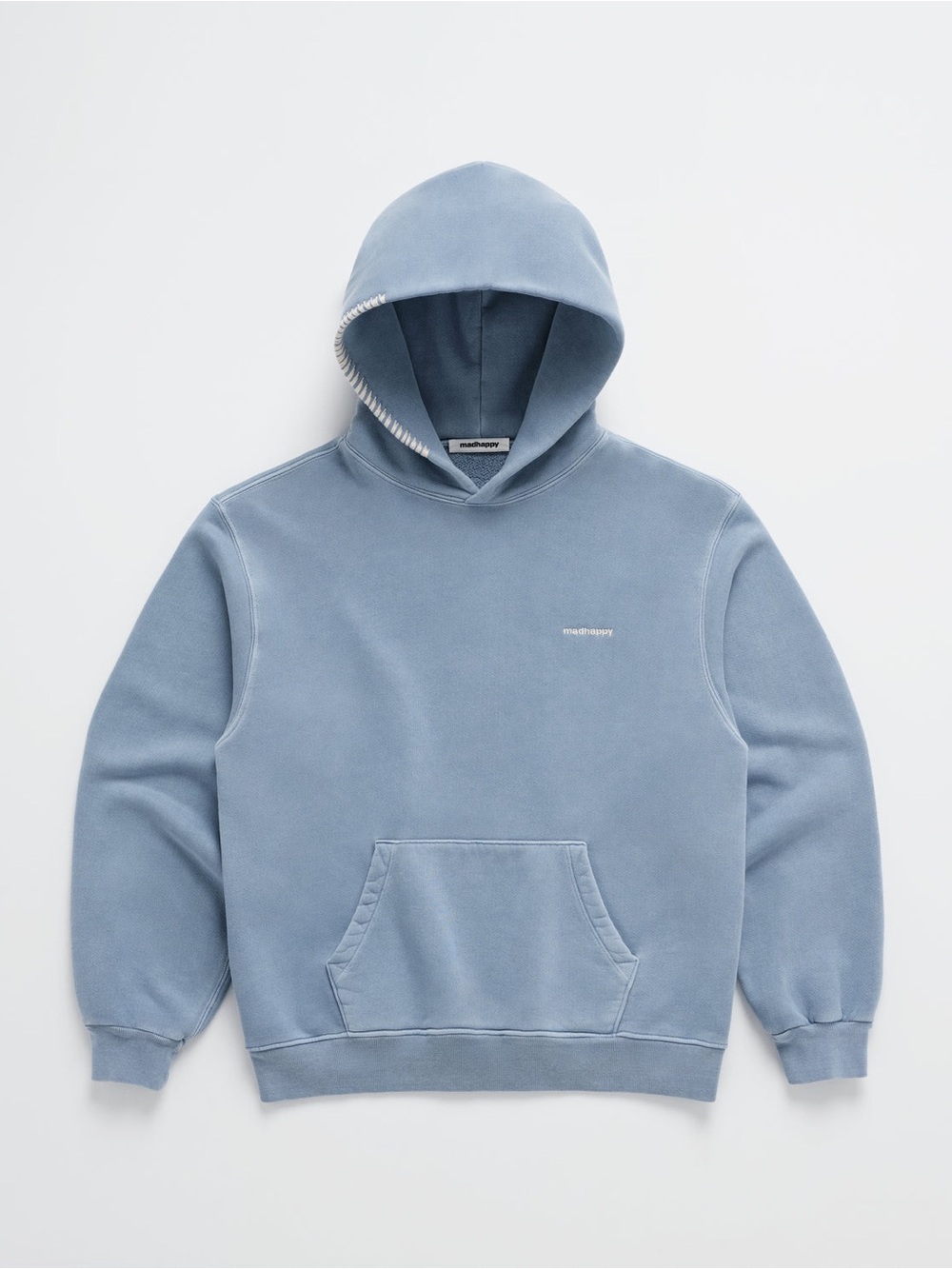 MadHappy Dusty Blue Embroidered Oversized Classics Fleece Hoodie